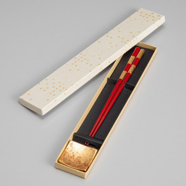 Chopsticks and Chopsticks Holder Set: Hanaoboro [vermilion]【Free Shipping】