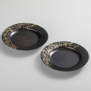 Gold Thread Lacquer Plate (S) (Black) <Set of 2>【Free Shipping】