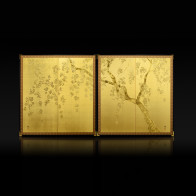 Two-panel paired folding screens: Weeping Cherry Blossoms 【Free Shipping】