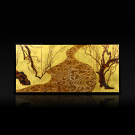 Miniature four-panel folding screen: Red and White Plum Blossoms 【Free Shipping】