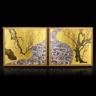 Two-panel paired folding screens: Red and White Plum Blossoms 【Free Shipping】
