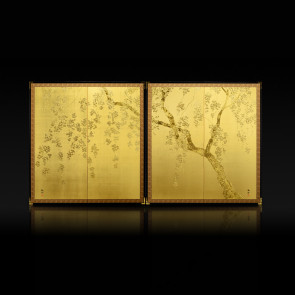 Two-panel paired folding screens: Weeping Cherry Blossoms 【Free Shipping】