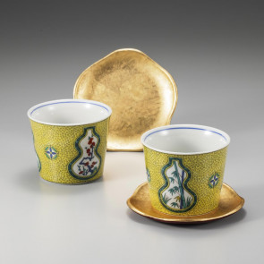 Kutani Ware - Ko-Kutani Gourd-shaped Teacups (Set of 2)【Free Shipping】