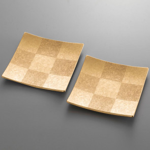 Checkered square Plates (gold S) 2plates【Free Shipping】