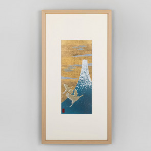 Good Fortune Gold leaf Framed art - Mt. Fuji and Cranes【Free Shipping】