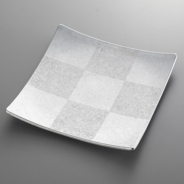 Checkered square plate (Silver L) 【Free Shipping】
