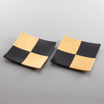 Checkered square Plates (gold black S) 2plates【Free Shipping】