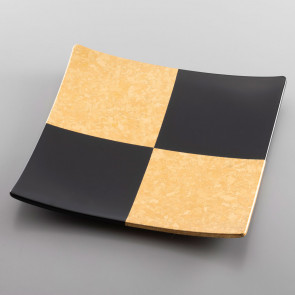 Checkered square plate (gold black L) 【Free Shipping】