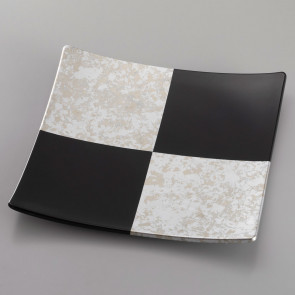 Checkered square plate (silver black L) 【Free Shipping】