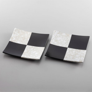 Checkered square Plates (silver black S) 2plates【Free Shipping】